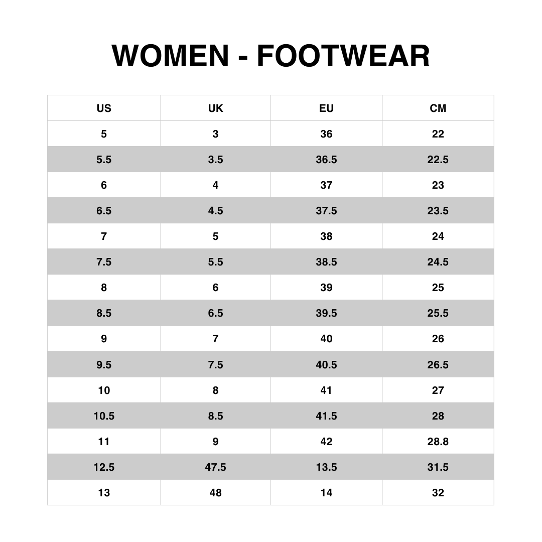 Women Footwear Size Chart